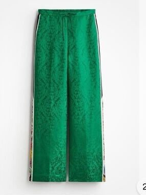 Emerald Jacquard Wide-Leg Track Pants with Side Stripe